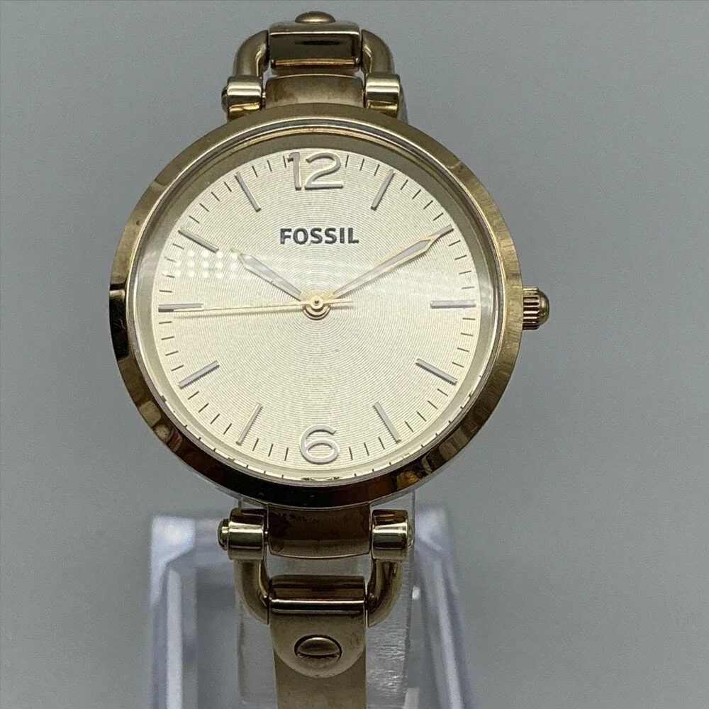Fossil Georgia ES3084 Womens Watch 32mm Gold Tone Bangle New Battery 6.5